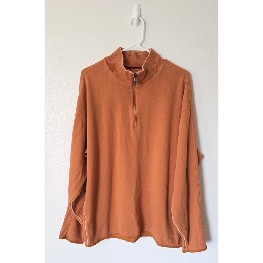 Tommy Bahama Mens Pullover XL Orange 1/4‎ Zip Mock Neck Long Sleeve Ribbed